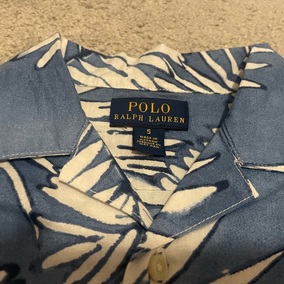 Polo Ralph Lauren Hawaiian Shirt Boys Size 5 blue white like new - Picture 3 of 4